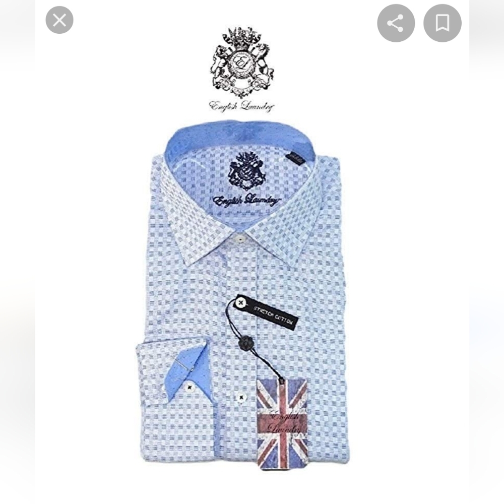 English Laundry Men's Preppy Buttondown 16.5 Academia Pristine Block Print Shirt